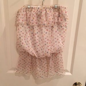 Cream floral strapless top, size SM